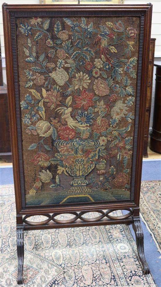 A cheval needlework screen W.65cm